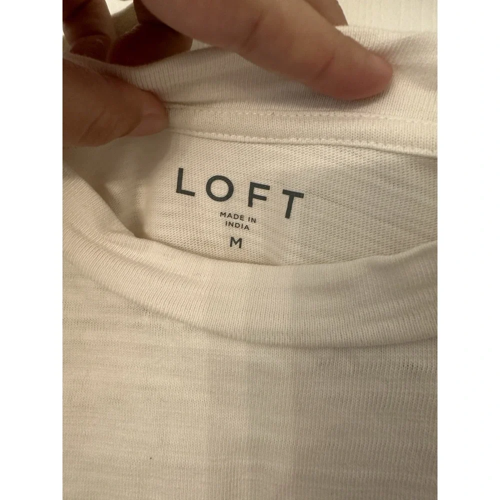 LOFT Ivory 100% Cotton Knit Crew Neck Puff Sleeve Blouse Womens Size M RN140923